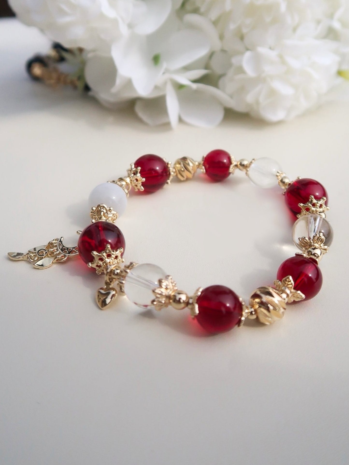 Flame Rose & Moonlight Lily Crystal Bracelet