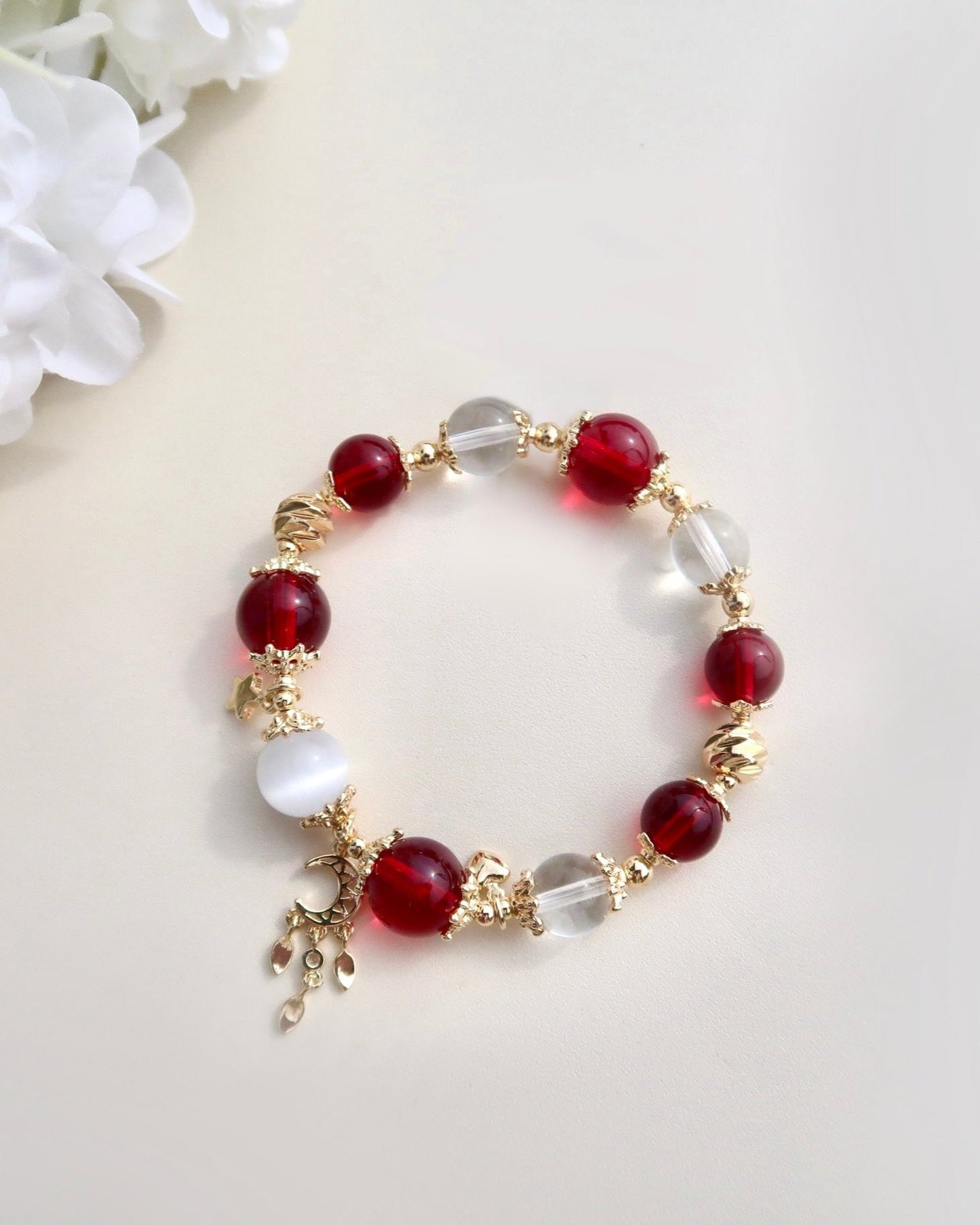 Flame Rose & Moonlight Lily Crystal Bracelet